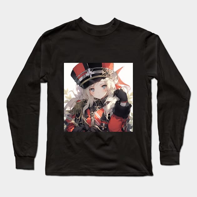 Redcoat Beauty - Elegant Anime Lady in British Army Attire Long Sleeve T-Shirt by WabiSabi Wonders